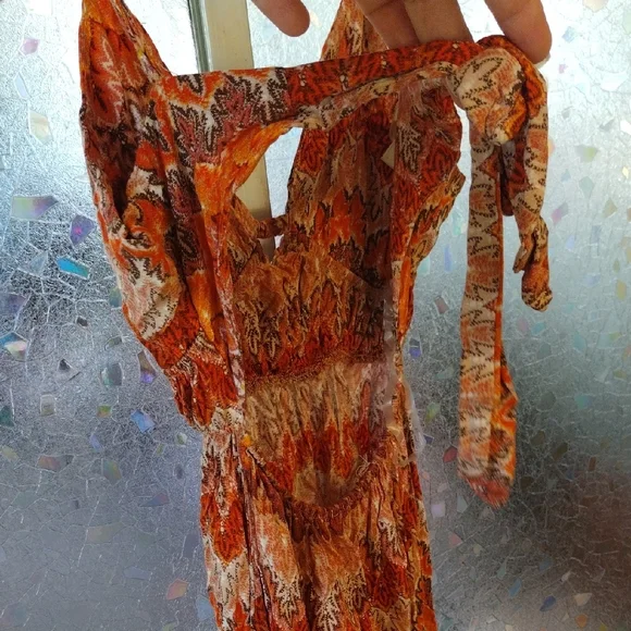 Elegant Orange Patterned Maxi Dress - Picture 6 of 12